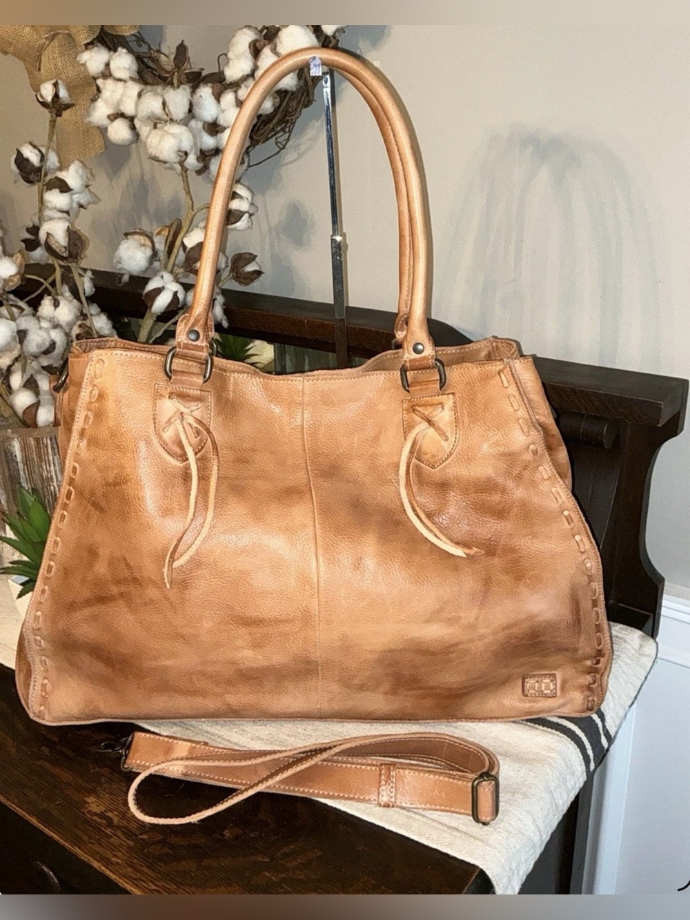 NWOT Bed Stu Rockaway Shoulder Bag Crossbody Work School Tote Tan Rustic $345
